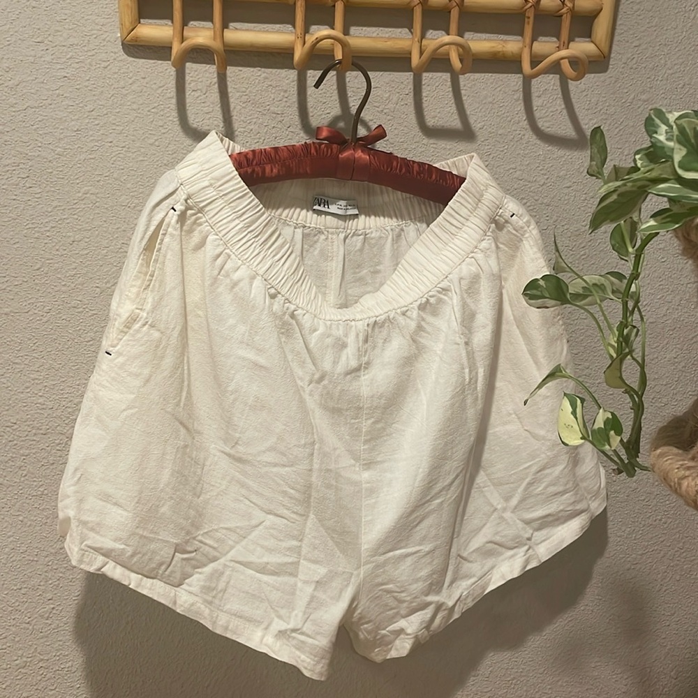 Zara linen cotton pull on shorts